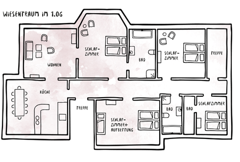 Grundriss der Ferienwohnung Wiesentraum im 1. Obergeschoss Gut Alt Necheln
