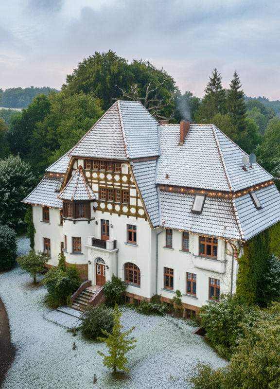 Gut Alt Necheln Hausnansicht mit leichtem Schnee